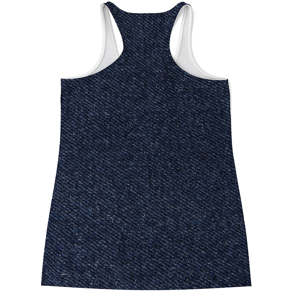 Dark Blue Denim Jeans Print Women's Racerback Tank Top