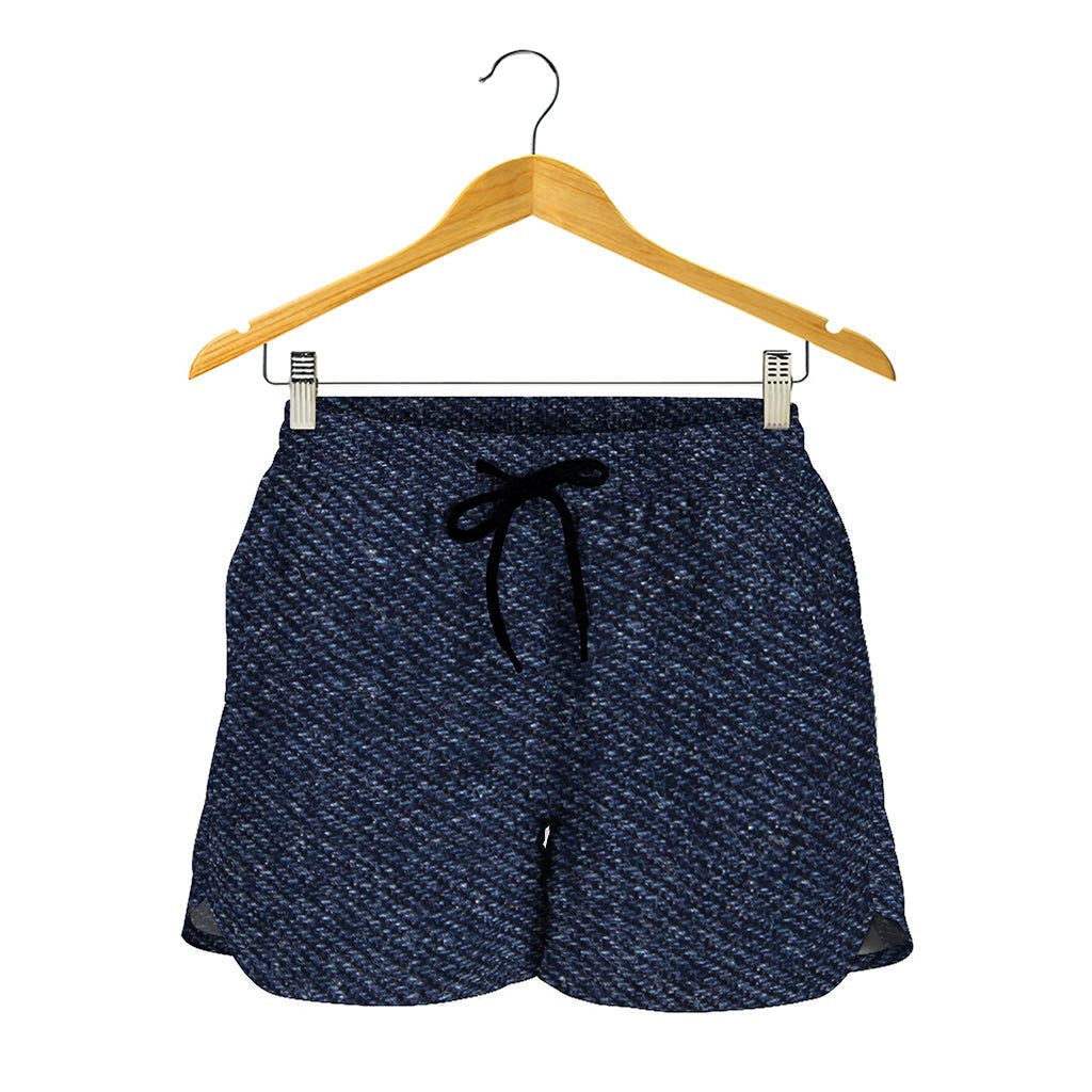 Dark Blue Denim Jeans Print Women's Shorts