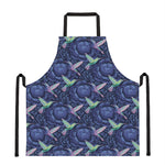 Dark Blue Floral Hummingbird Print Apron