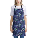 Dark Blue Floral Hummingbird Print Apron