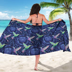 Dark Blue Floral Hummingbird Print Beach Sarong Wrap