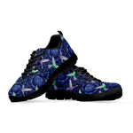 Dark Blue Floral Hummingbird Print Black Sneakers