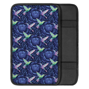Dark Blue Floral Hummingbird Print Car Center Console Cover