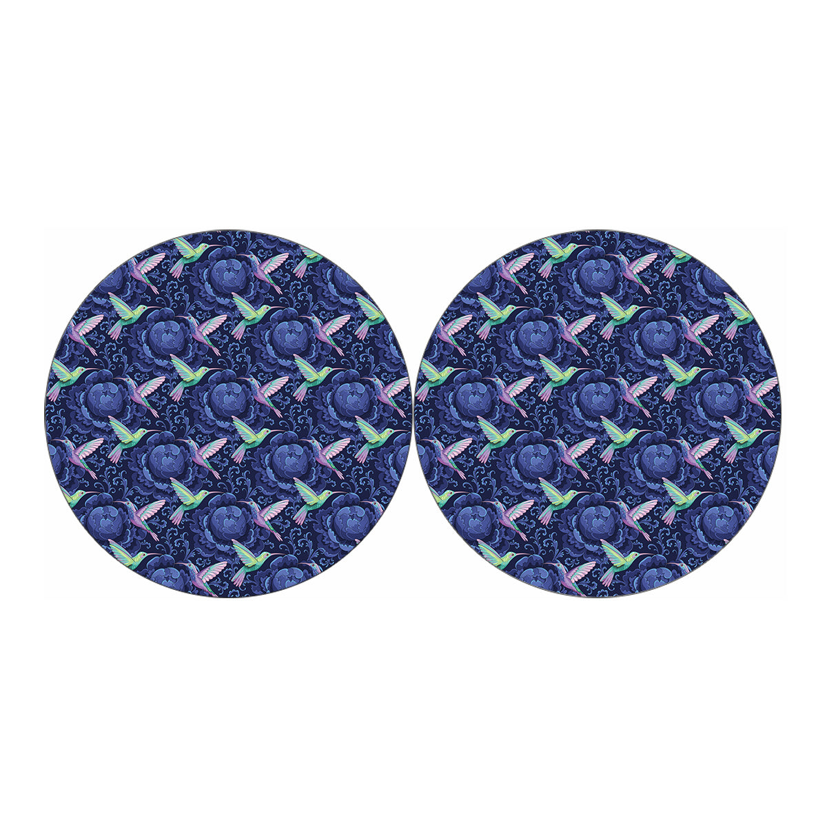 Dark Blue Floral Hummingbird Print Car Coasters