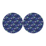 Dark Blue Floral Hummingbird Print Car Coasters