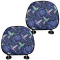 Dark Blue Floral Hummingbird Print Car Headrest Covers