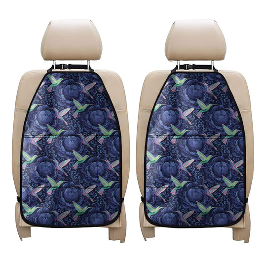 Dark Blue Floral Hummingbird Print Car Seat Organizers