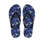 Dark Blue Floral Hummingbird Print Flip Flops