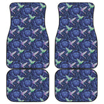 Dark Blue Floral Hummingbird Print Front and Back Car Floor Mats