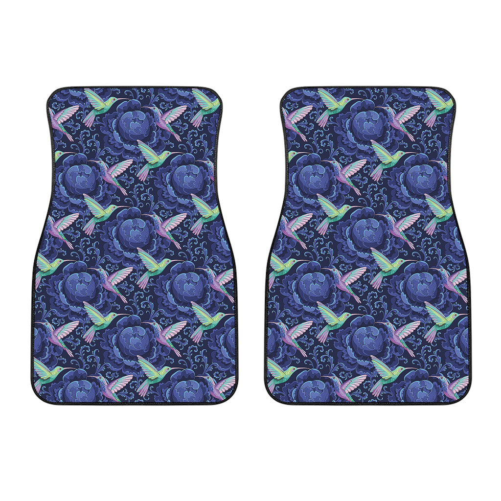 Dark Blue Floral Hummingbird Print Front Car Floor Mats