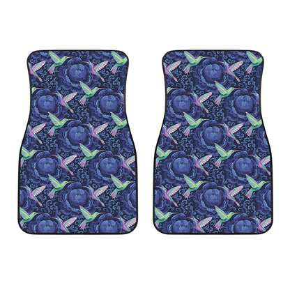 Dark Blue Floral Hummingbird Print Front Car Floor Mats