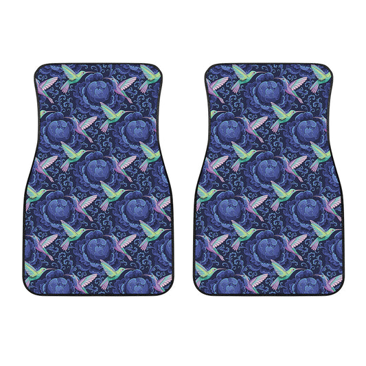Dark Blue Floral Hummingbird Print Front Car Floor Mats