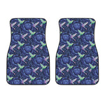 Dark Blue Floral Hummingbird Print Front Car Floor Mats