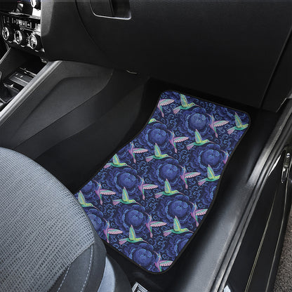 Dark Blue Floral Hummingbird Print Front Car Floor Mats