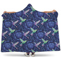 Dark Blue Floral Hummingbird Print Hooded Blanket