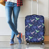 Dark Blue Floral Hummingbird Print Luggage Cover
