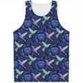 Dark Blue Floral Hummingbird Print Men's Tank Top
