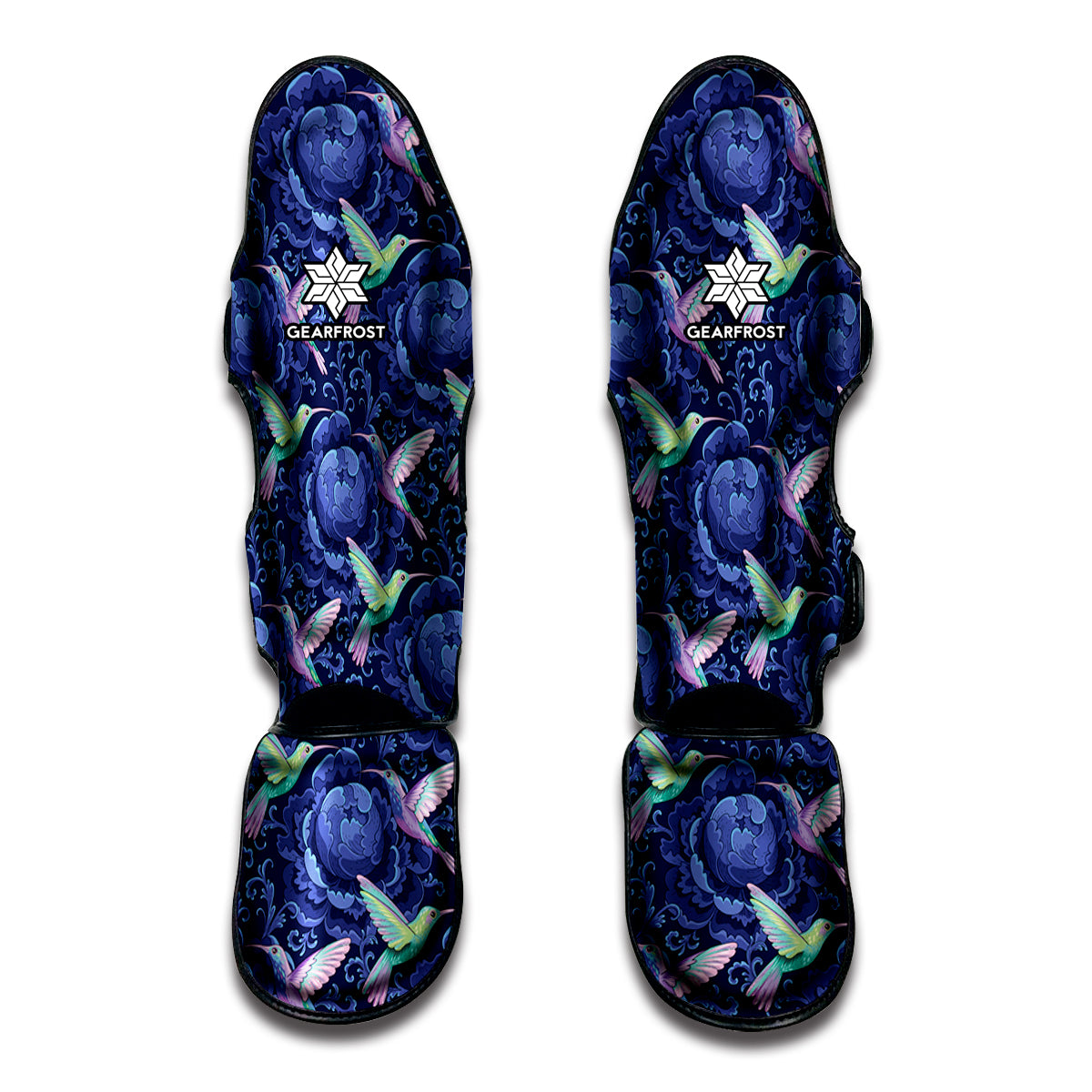 Dark Blue Floral Hummingbird Print Muay Thai Shin Guard