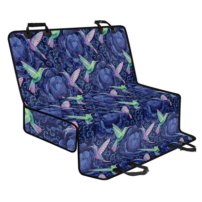 Dark Blue Floral Hummingbird Print Pet Car Back Seat Cover