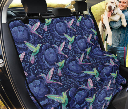 Dark Blue Floral Hummingbird Print Pet Car Back Seat Cover