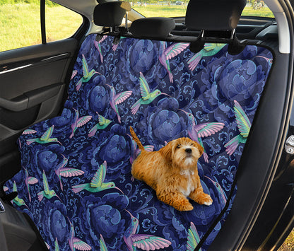 Dark Blue Floral Hummingbird Print Pet Car Back Seat Cover