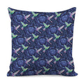 Dark Blue Floral Hummingbird Print Pillow Cover