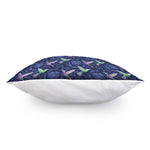 Dark Blue Floral Hummingbird Print Pillow Cover