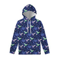 Dark Blue Floral Hummingbird Print Pullover Hoodie