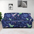 Dark Blue Floral Hummingbird Print Sofa Cover
