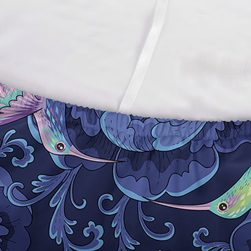 Dark Blue Floral Hummingbird Print Sofa Cover