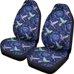 Dark Blue Floral Hummingbird Print Universal Fit Car Seat Covers