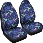 Dark Blue Floral Hummingbird Print Universal Fit Car Seat Covers