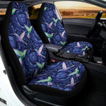 Dark Blue Floral Hummingbird Print Universal Fit Car Seat Covers