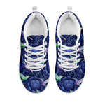 Dark Blue Floral Hummingbird Print White Sneakers