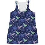 Dark Blue Floral Hummingbird Print Women's Racerback Tank Top