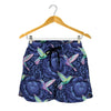 Dark Blue Floral Hummingbird Print Women's Shorts