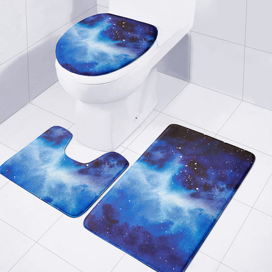Dark Blue Galaxy Space Print 3 Piece Bath Mat Set