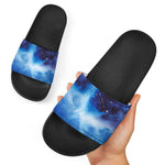 Dark Blue Galaxy Space Print Black Slide Sandals