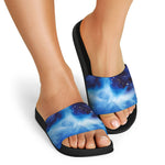 Dark Blue Galaxy Space Print Black Slide Sandals