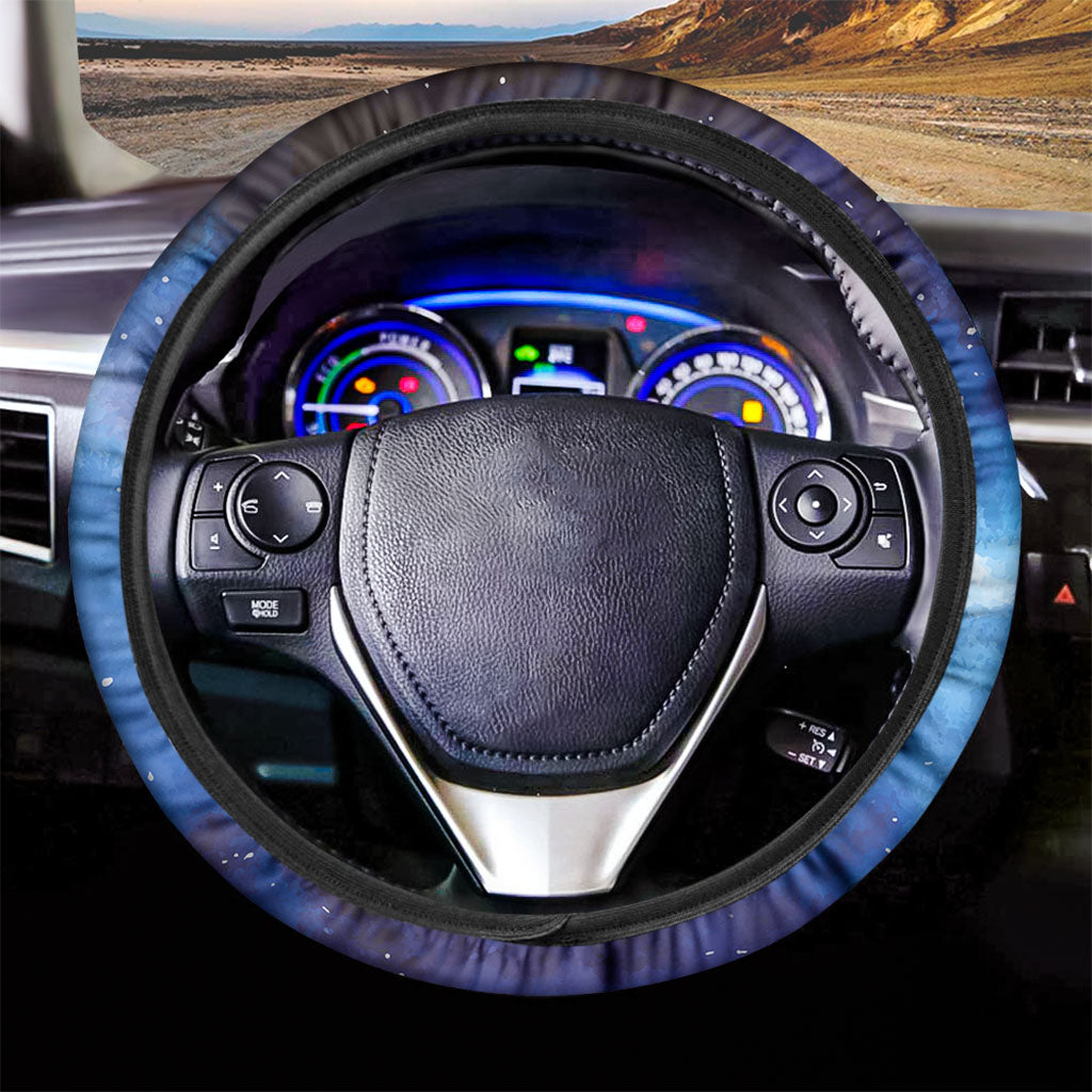 Dark Blue Galaxy Space Print Car Steering Wheel Cover