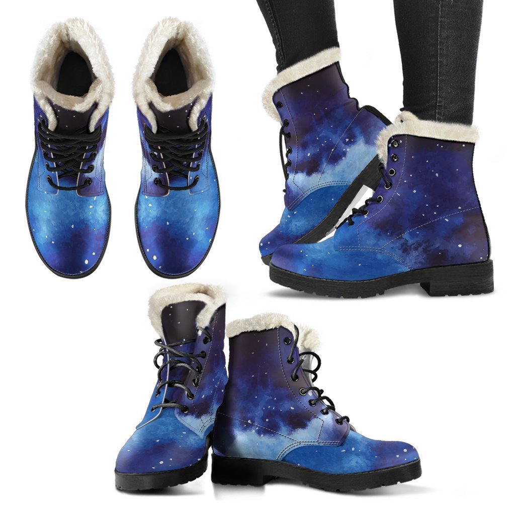 Dark Blue Galaxy Space Print Comfy Boots GearFrost