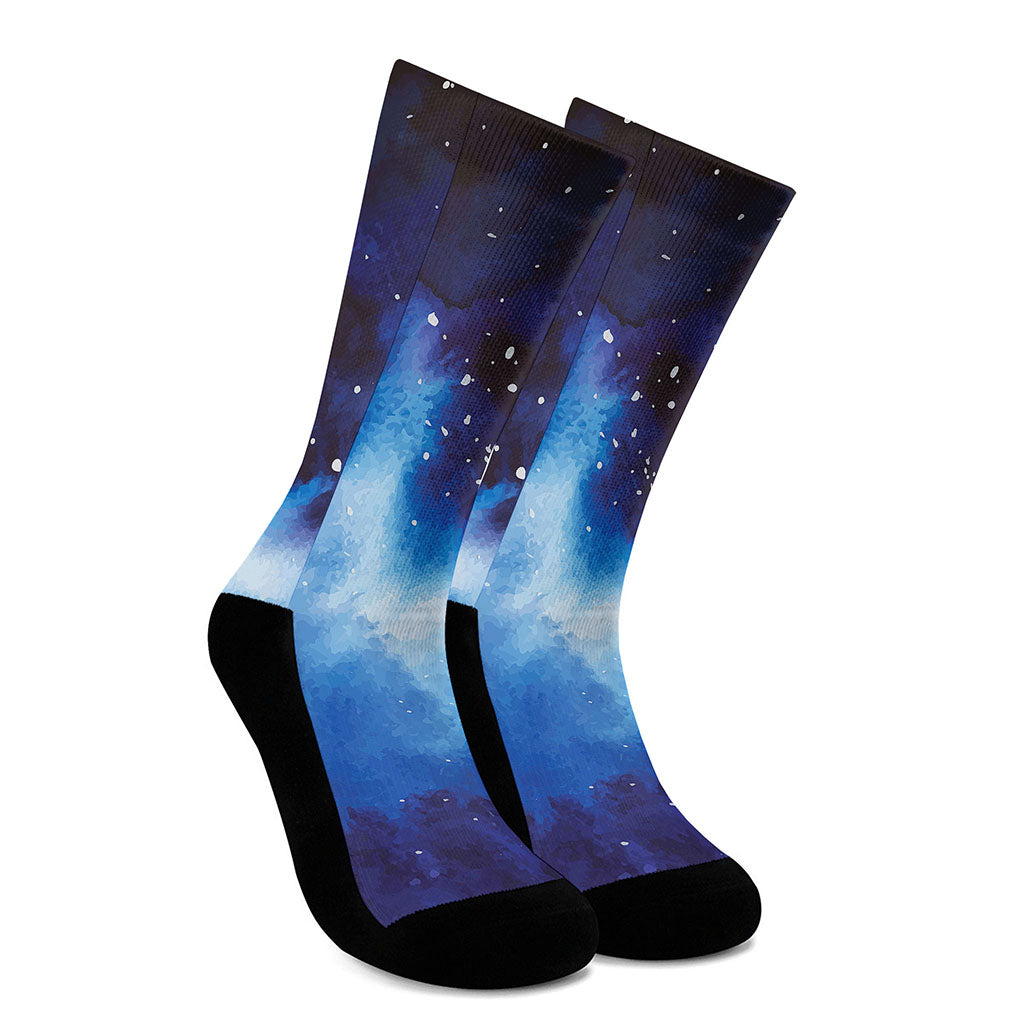 Dark Blue Galaxy Space Print Crew Socks