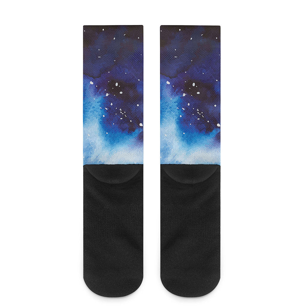 Dark Blue Galaxy Space Print Crew Socks