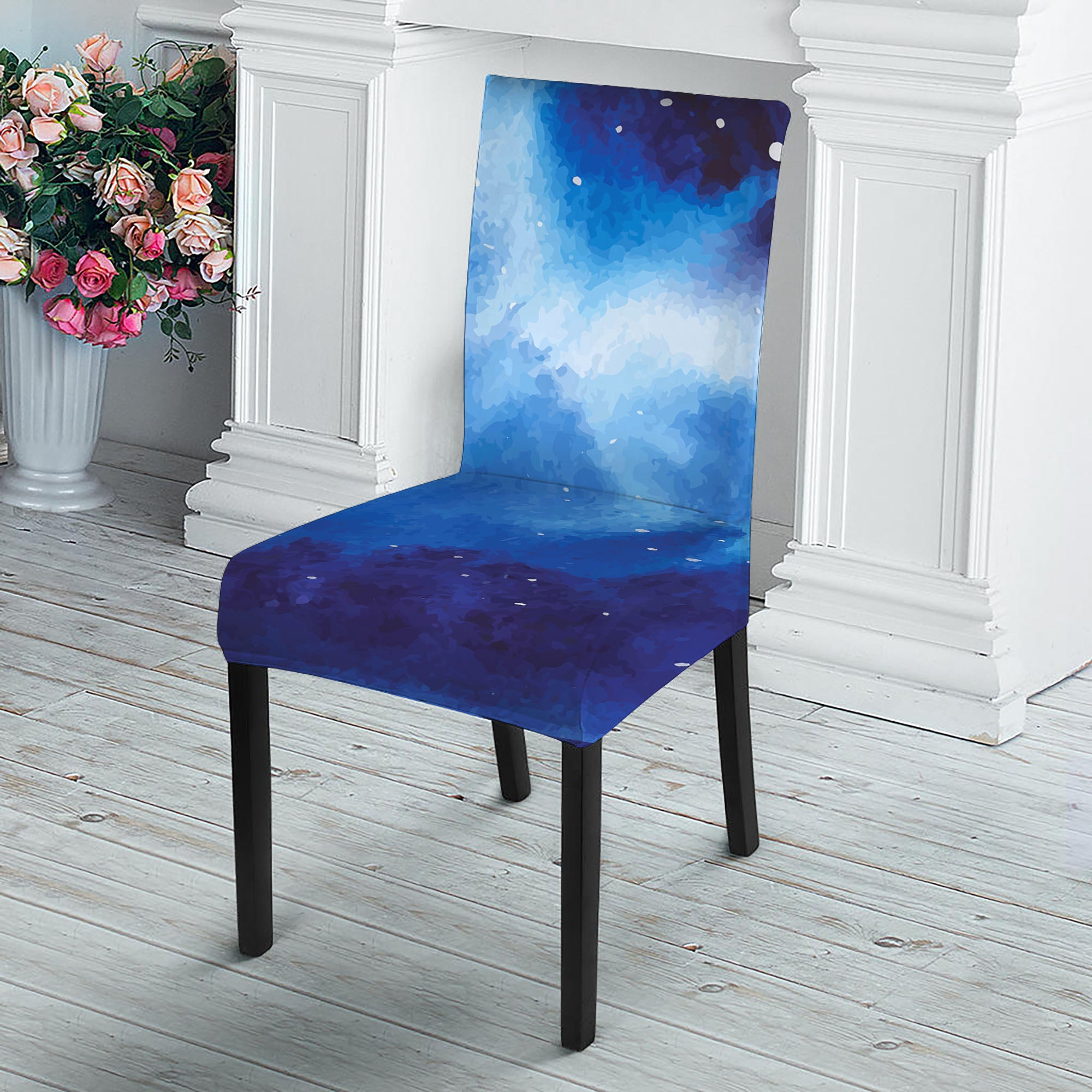 Dark Blue Galaxy Space Print Dining Chair Slipcover