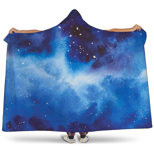 Dark Blue Galaxy Space Print Hooded Blanket
