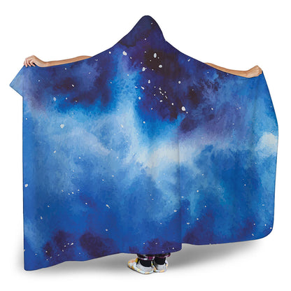 Dark Blue Galaxy Space Print Hooded Blanket