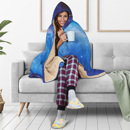 Dark Blue Galaxy Space Print Hooded Blanket