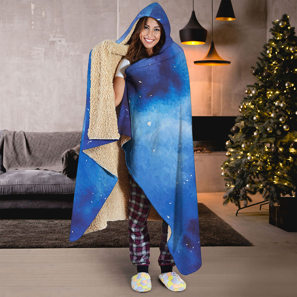 Dark Blue Galaxy Space Print Hooded Blanket