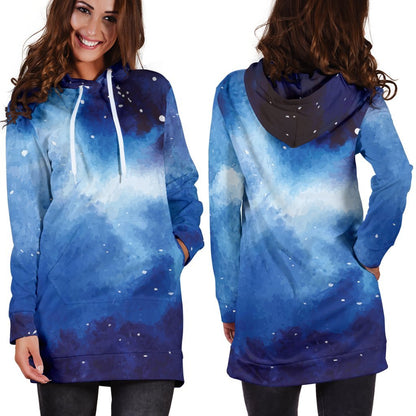 Dark Blue Galaxy Space Print Hoodie Dress GearFrost