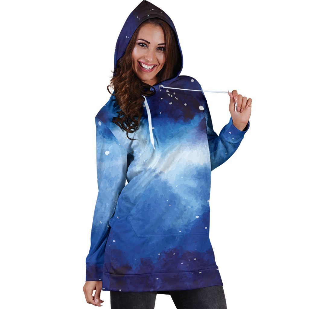 Dark Blue Galaxy Space Print Hoodie Dress GearFrost
